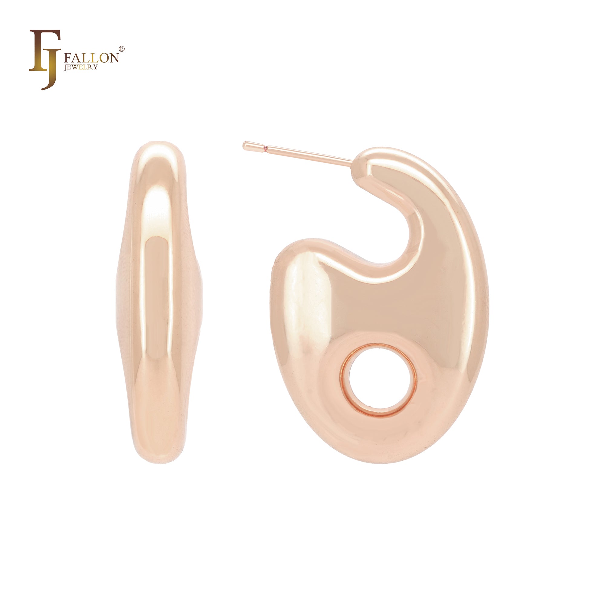 Pendientes de botón con seis formas geométricas brillantes y huecas de oro de 14 quilates, oro rosa y oro blanco.