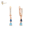 Cluster mixed blue and white CZs Rose Gold Russian Lock Earrings