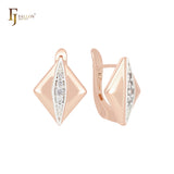 Rhombus slash of white CZs Rose Gold two tone Clip-On Earrings