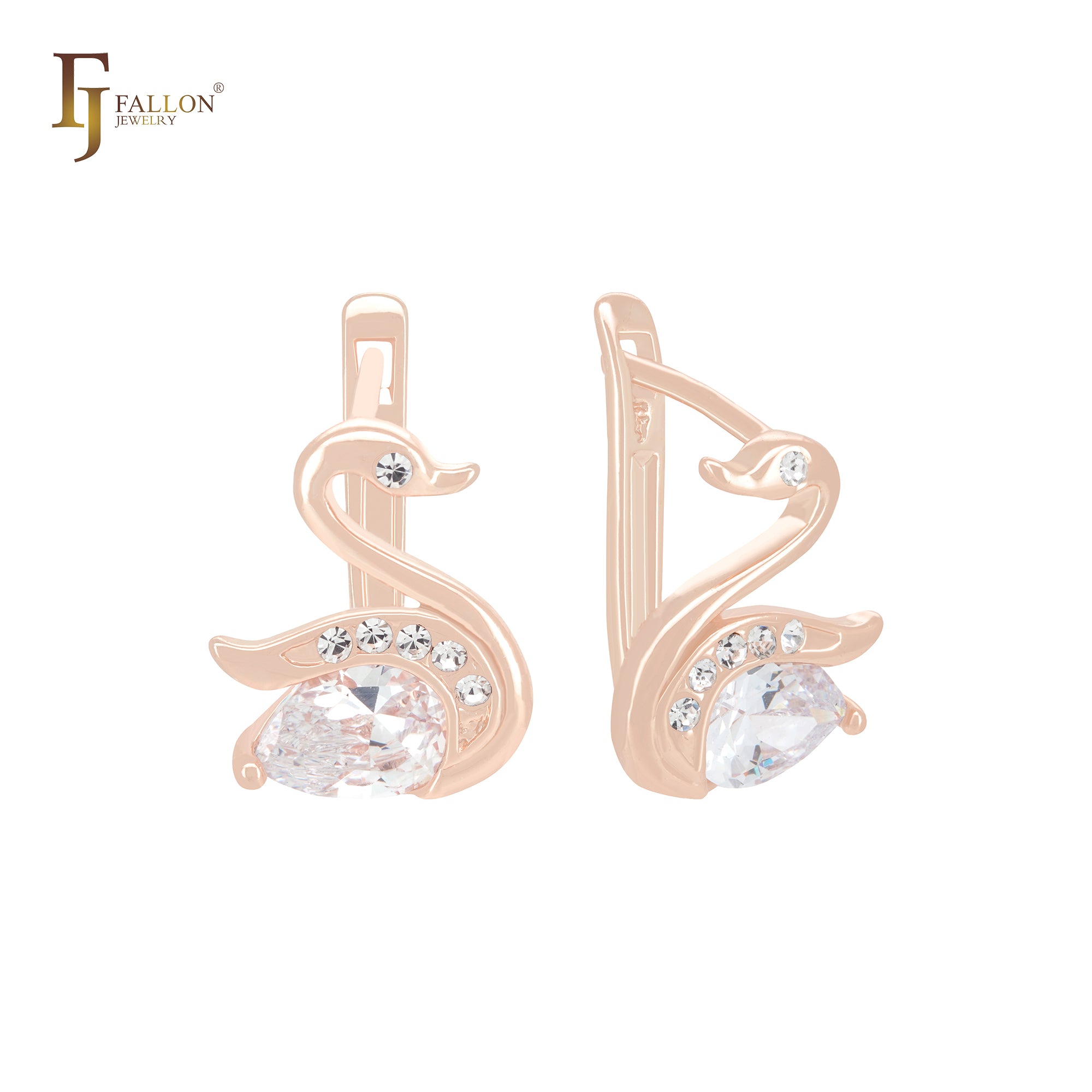 Elegant Swan Goose of white Czs Rose Gold Clip-On Earrings