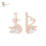 Elegant Swan Goose of white Czs Rose Gold Clip-On Earrings