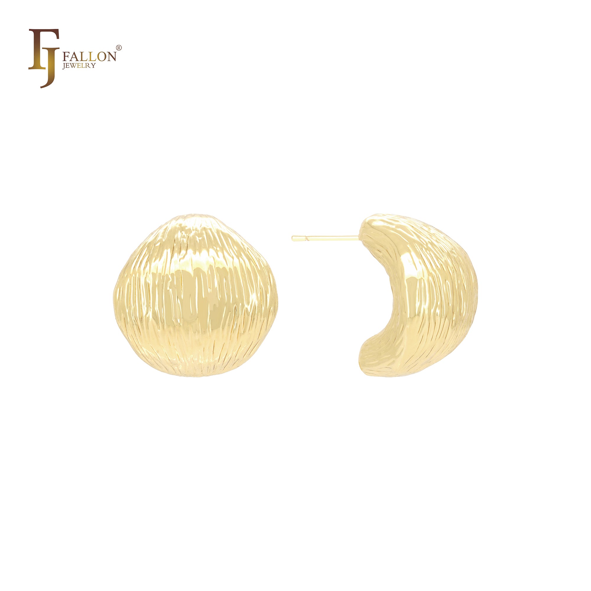 Pendientes de botón de oro de 14 quilates, oro rosa y oro blanco con forma de media luna curva y ondulación.