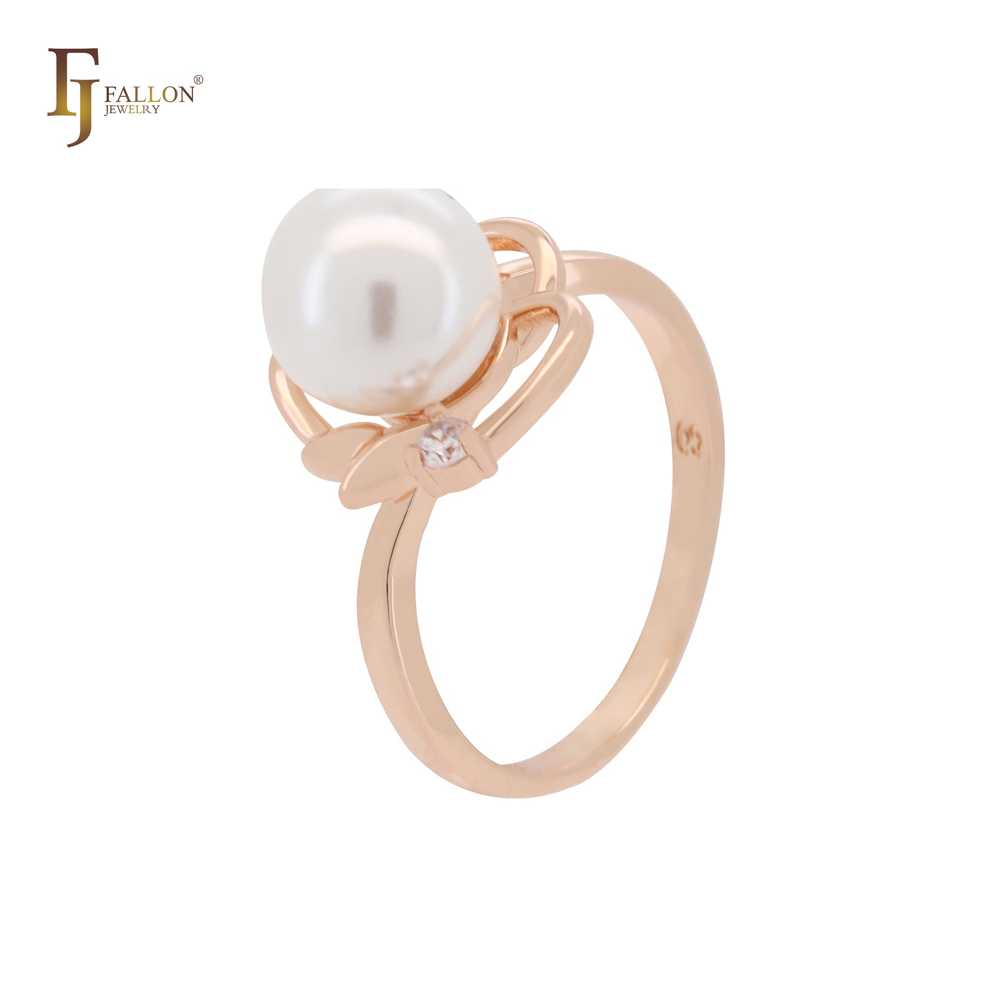 Elegant leaves and pearl Rose Gold Russian Lock Earrings
