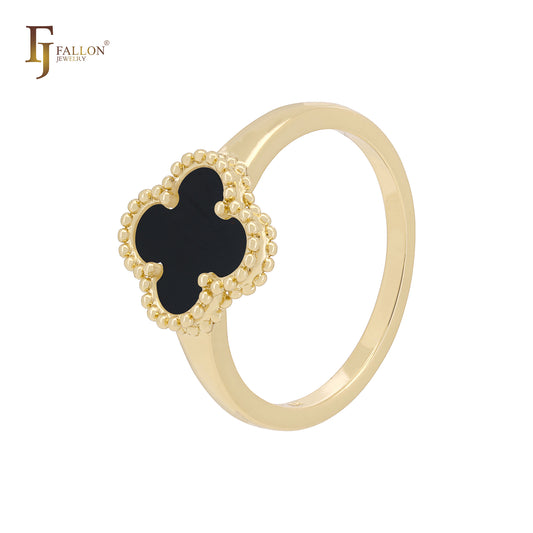 Minimalism Elegant Black or white Clover design 14K Gold, Rose Gold Fashion Rings