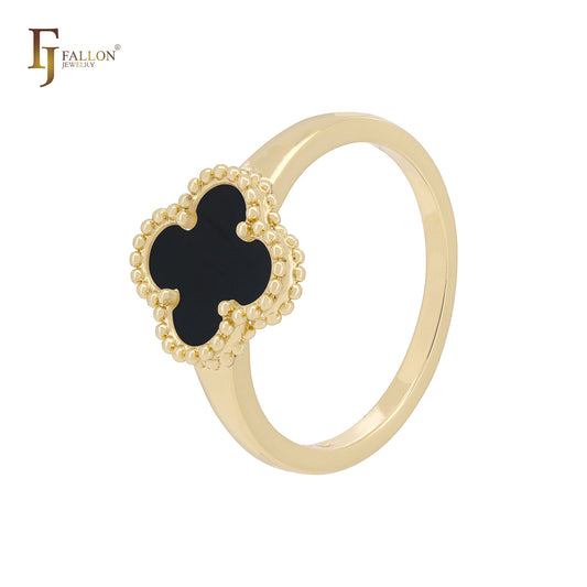 🔥 Minimalism Elegant Black or white Clover design 14K Gold Fashion Rings