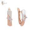 Rectangular cut white CZ solitaire wide Rose Gold two tone Russian Lock Earrings