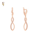 Infinity pointed end white Czs Paved 14K Gold, Rose Gold Russian Lock Earrings