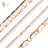 Cadenas curb link martilladas en cruz doble chapadas en Oro 14K, oro rosa, dos tonos