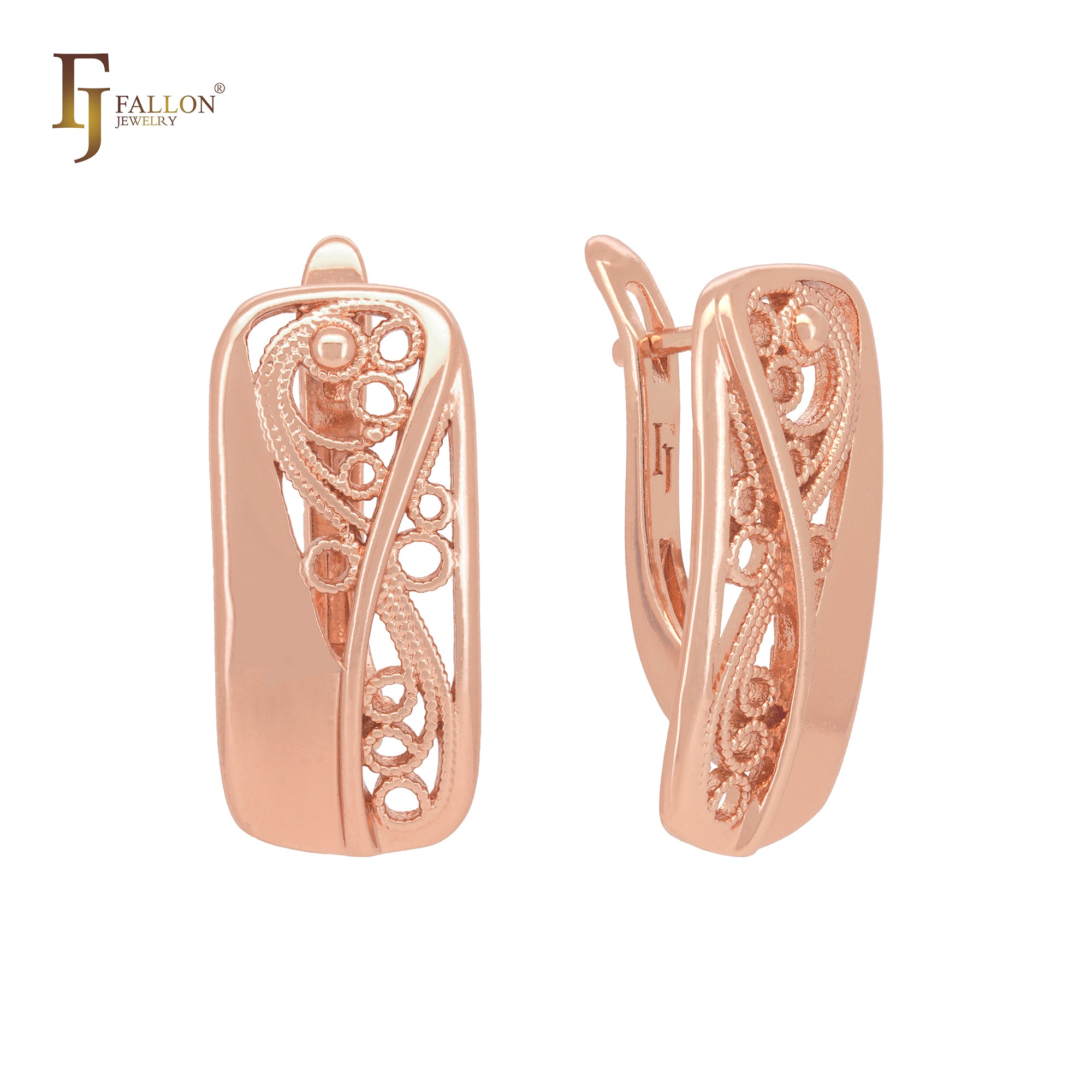 Rounded filigree Rose Gold Russian Lock Earrings