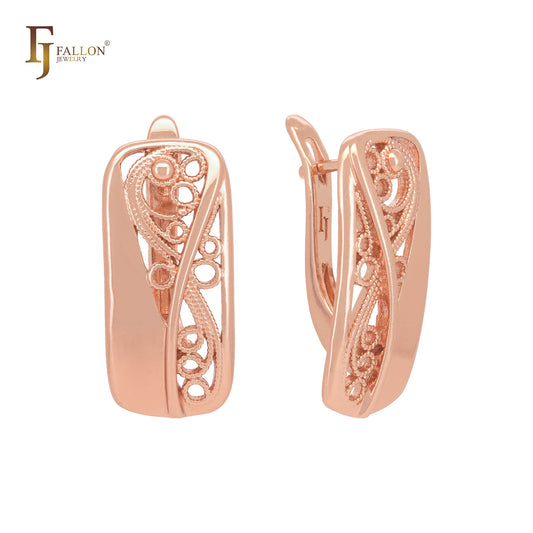 Rounded filigree Rose Gold Russian Lock Earrings