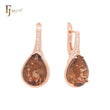 Big pear shape coffee CZ Rose Gold Russian Lock Earrings