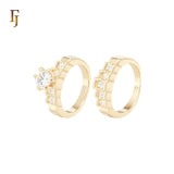 Stairs of white CZs levels 14K Gold white CZs Wedding Set