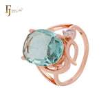 Anillos de moda de oro rosa lujosos con solitario grande ovalado gigante en circonitas blancas, naranjas o azul lago.