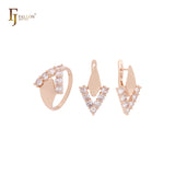 Chevron V-förmiges weißes Cluster CZs Schloss geometrisches Roségold Schmuckset mit Ringen