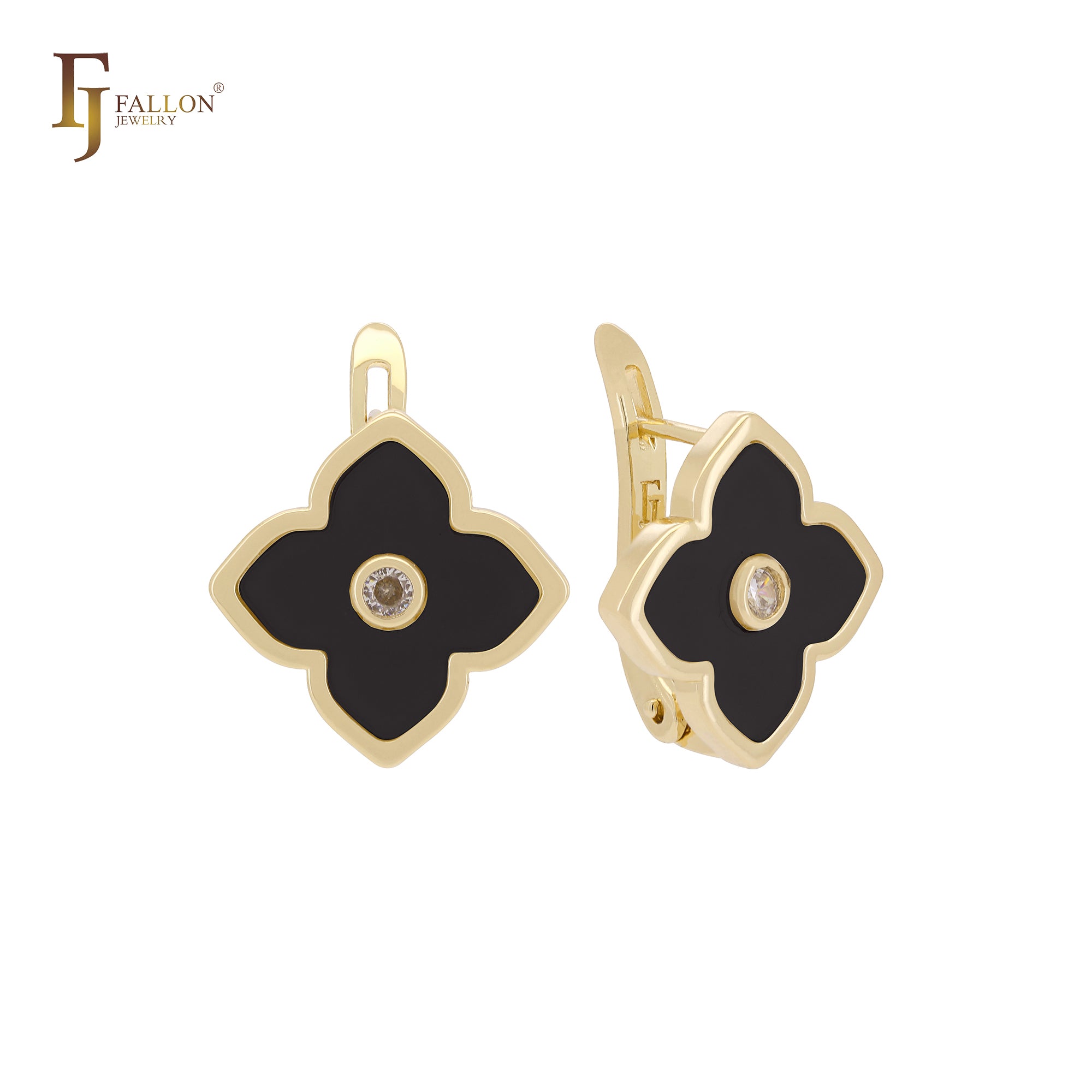 🔥 Lotus lucky white or black colorful clover Rose Gold Russian Lock Earrings