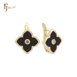 🔥 Lotus lucky white or black colorful clover Rose Gold Russian Lock Earrings