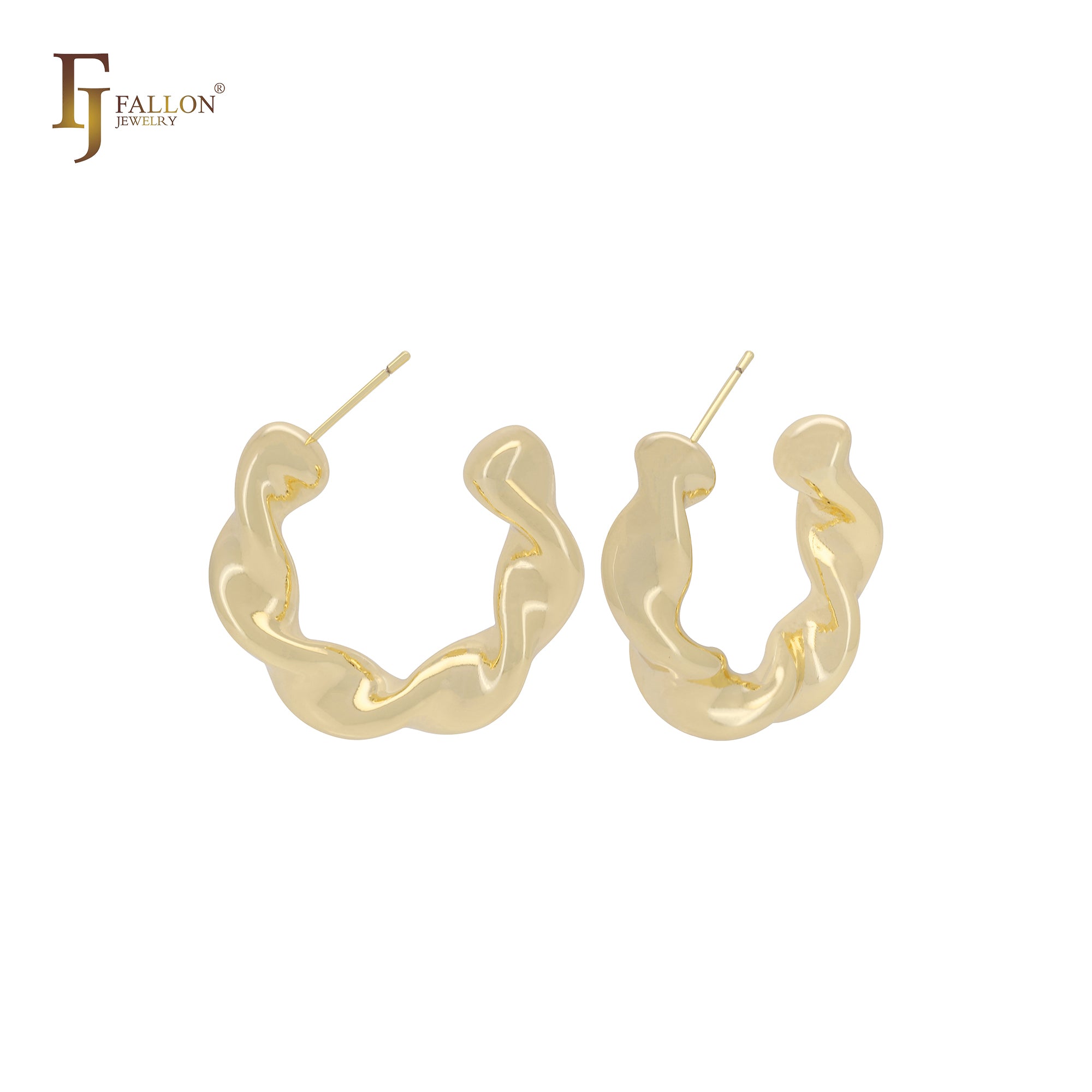 Brincos de argola em forma de C brilhante, torcido e estrangulado, em ouro 14K, ouro rosa e ouro branco