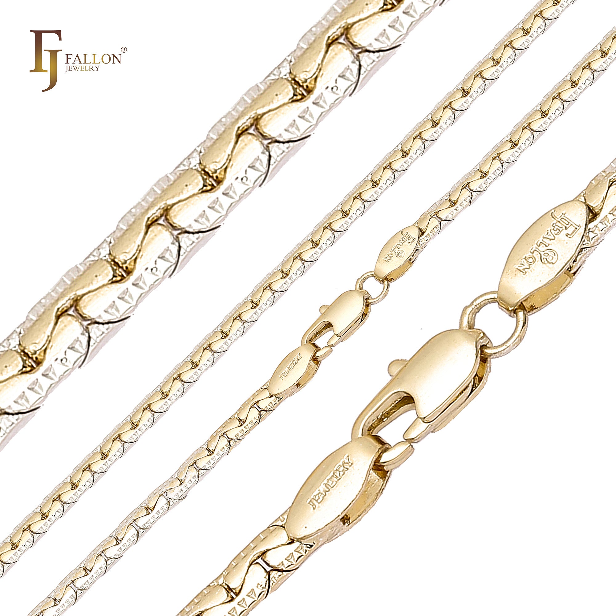 Fancy C link dot hammered 14K Gold, Rose Gold two tone chains CRLH