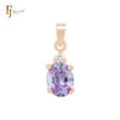 Colorful Solitaire CZs Oval Cut 14K Gold, Rose Gold Pendant