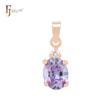 Colorful Solitaire CZs Oval Cut 14K Gold, Rose Gold Pendant