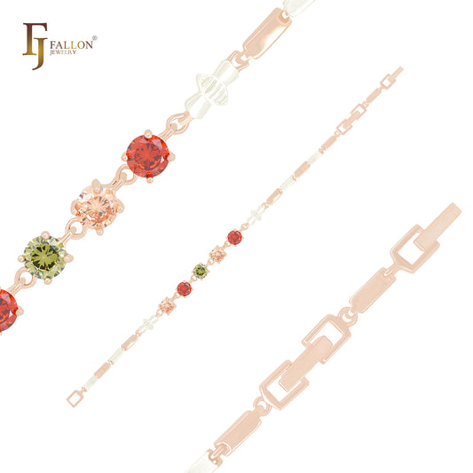 Cluster Colorful CZs Rose Gold Bracelets