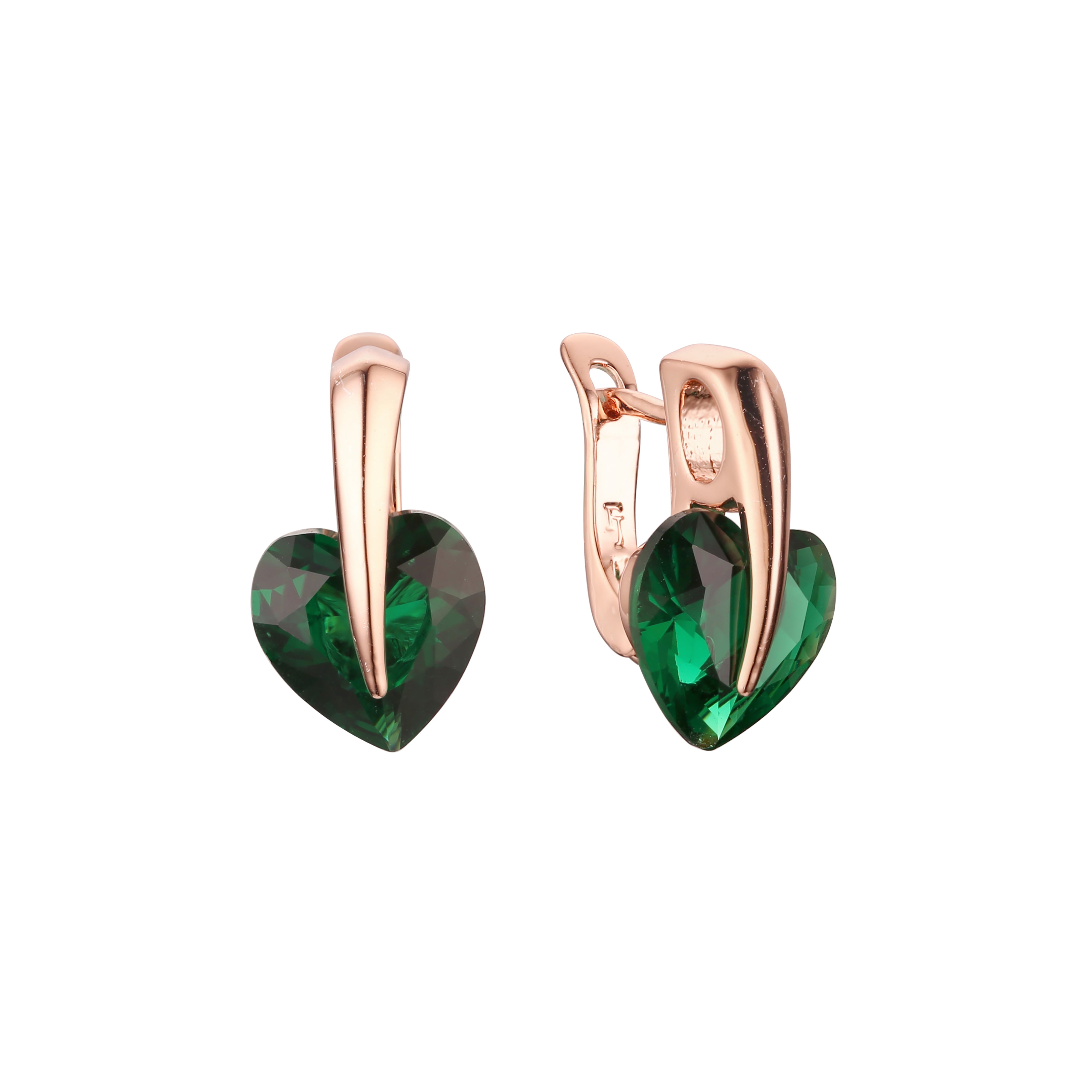 Solitär-Herz-Ohrringe mit buntem Zirkonia, 14 Karat Gold, Roségold und Weißgold