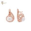 Elegant round clawed pearl Rose Gold Russian Lock Earrings