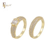 Paved white CZs Solitaire 14K Gold Wedding Set Rings