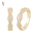Wavy luxurious White CZs 14K Gold, Rose Gold Wedding Set Rings Engagement and Band
