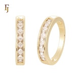 Squared Cluster Baguette White CZs 14K Gold, Rose Gold Wedding Set Rings