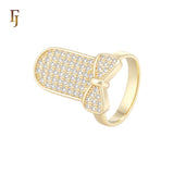 Long Cluster white CZs of ribbon 14K Gold Nail Rings