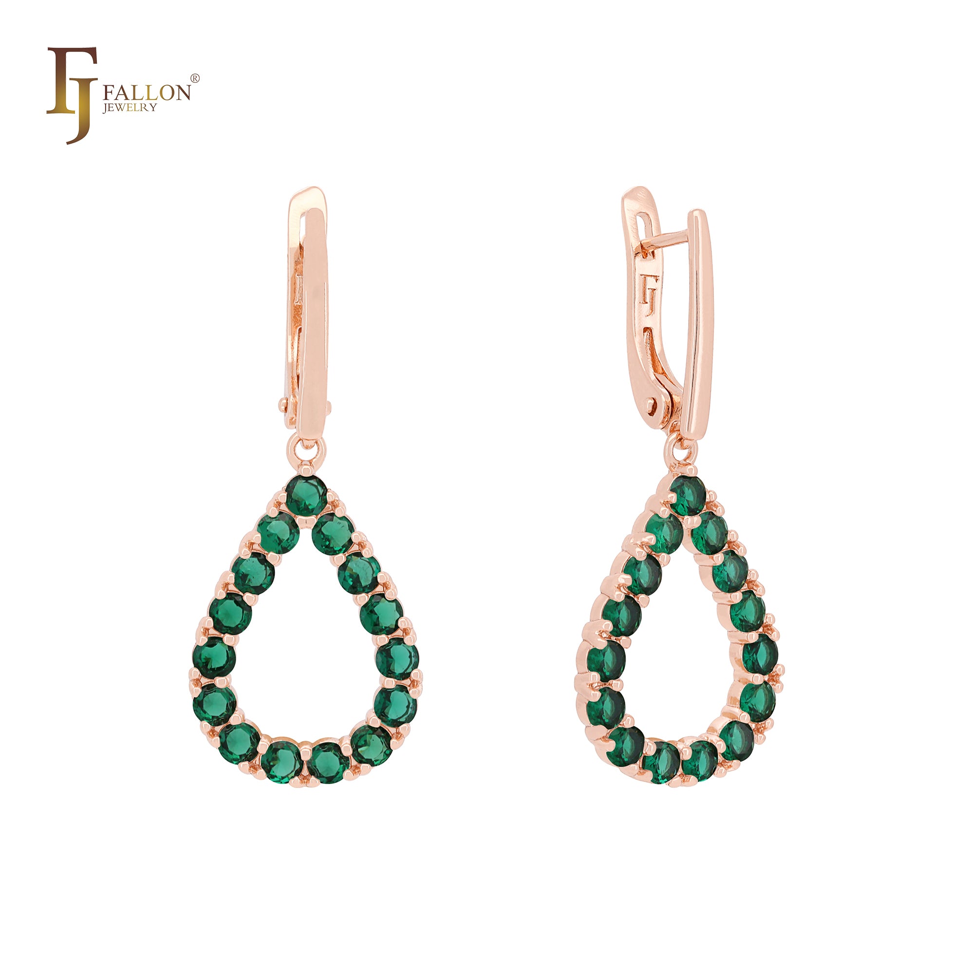 Cluster Halo colorful rounded CZ Teardrop shaped Rose Gold Clip-On Earrings