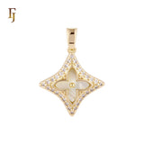 Lucky star Halo white CZs Clover of Black or white Onyx 14K Gold, Rose Gold Pendant