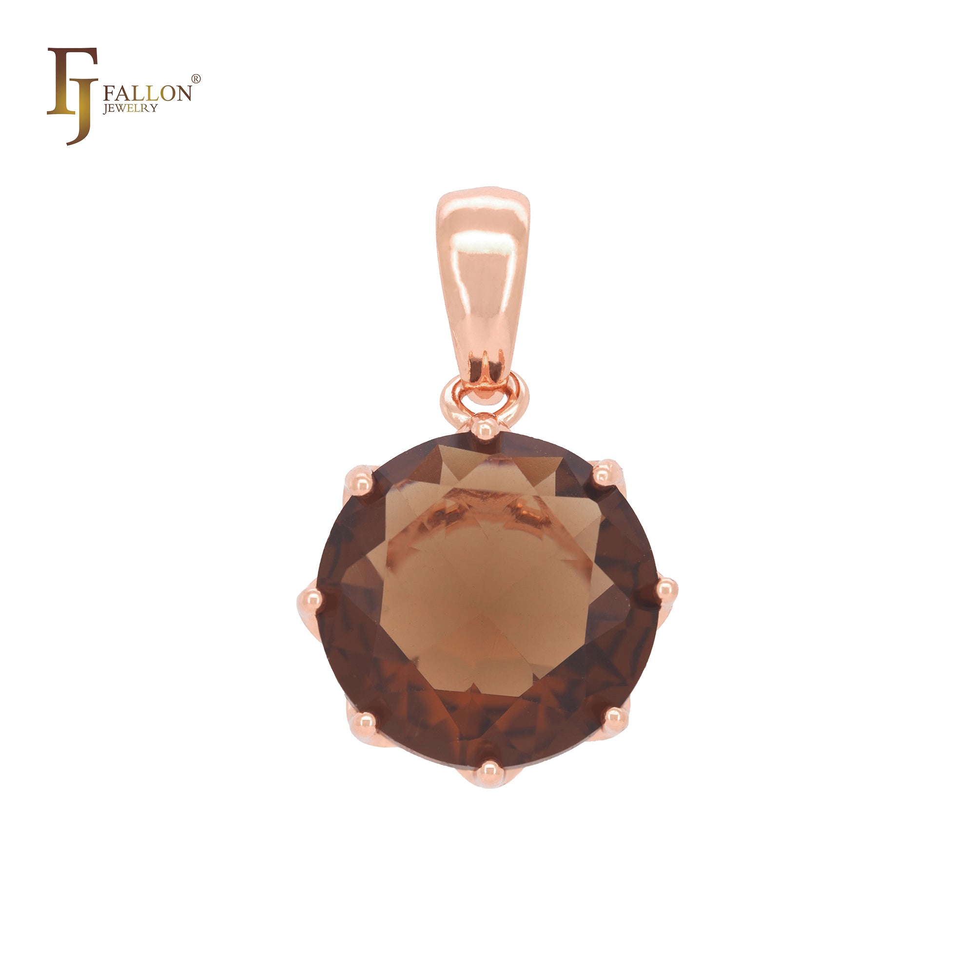 Solitär-Anhänger in großem Tropfenform mit bunten Krallen aus Roségold mit Zirkonia