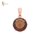 Solitär-Anhänger in großem Tropfenform mit bunten Krallen aus Roségold mit Zirkonia