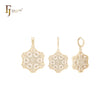 Conjunto de joias de ouro 14K com pingente e filigrana hexagonal de floco de neve CZs brancos