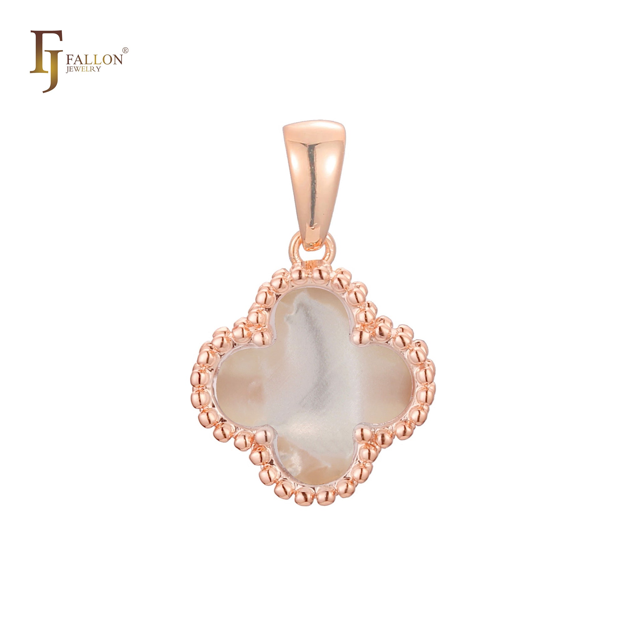 Lucky Clover branco ou preto em ouro rosa, pingente de ouro 14K