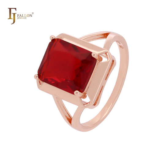 Anillo de compromiso de oro rosa 585 con solitario de circonita cúbica roja grande