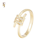Double row crossing know of white CZs 14K Gold Fashion Rings