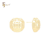 Brincos de pino com meia conta texturizada em ouro 14K, ouro rosa e ouro branco