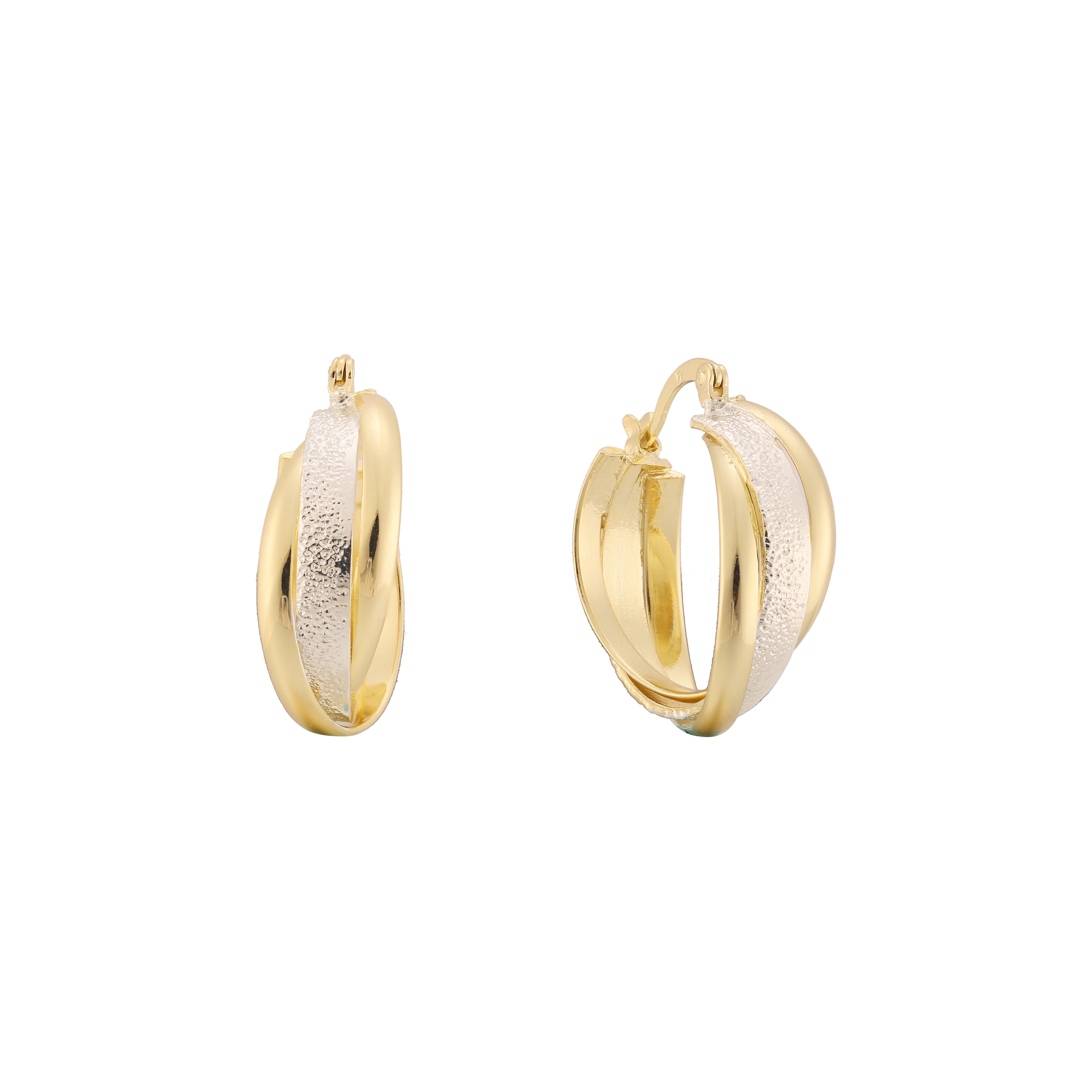 Aretes geométricos tipo argolla en Oro 14K, Oro Rosa, baño en dos colores