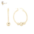 Rhombus textured Beaded 14K Gold Hoop Earrings