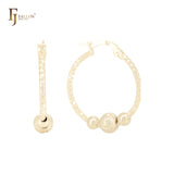 Rhombus textured Beaded 14K Gold Hoop Earrings