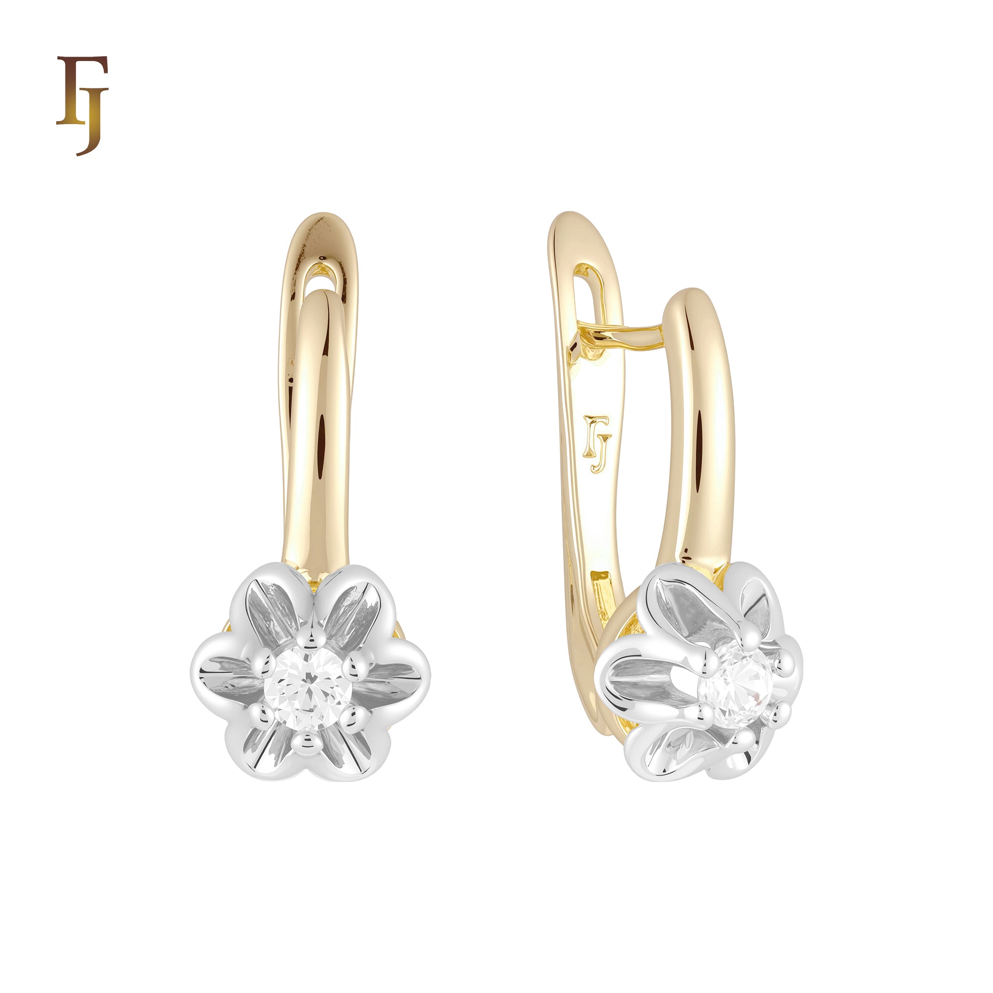 Solitaire flower earrings in 14K Gold, Rose Gold, two tone plating colors