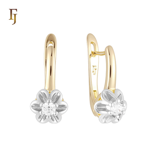 Solitaire flower earrings in 14K Gold, Rose Gold, two tone plating colors