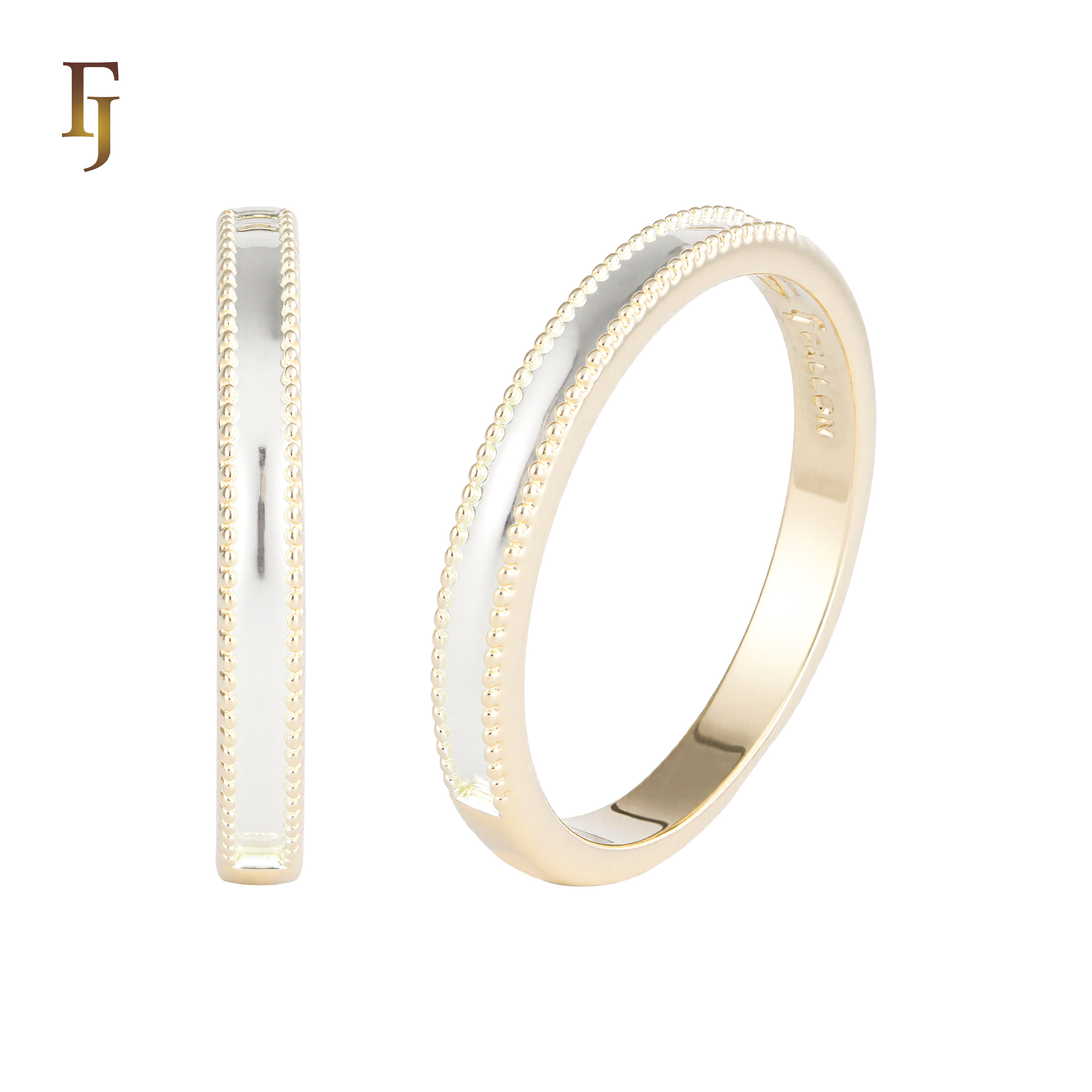 Minimalist Two-Tone Band Ring with Beaded Edge in Rose Gold and Silver Plating – FJ Jewelry