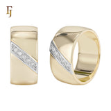 Bold Two-Tone Gold Plated Wide Band Ring with Diagonal CZ Inlay for Men or Unisex