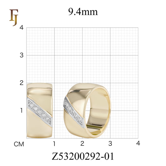 Bold Two-Tone Gold Plated Wide Band Ring with Diagonal CZ Inlay for Men or Unisex