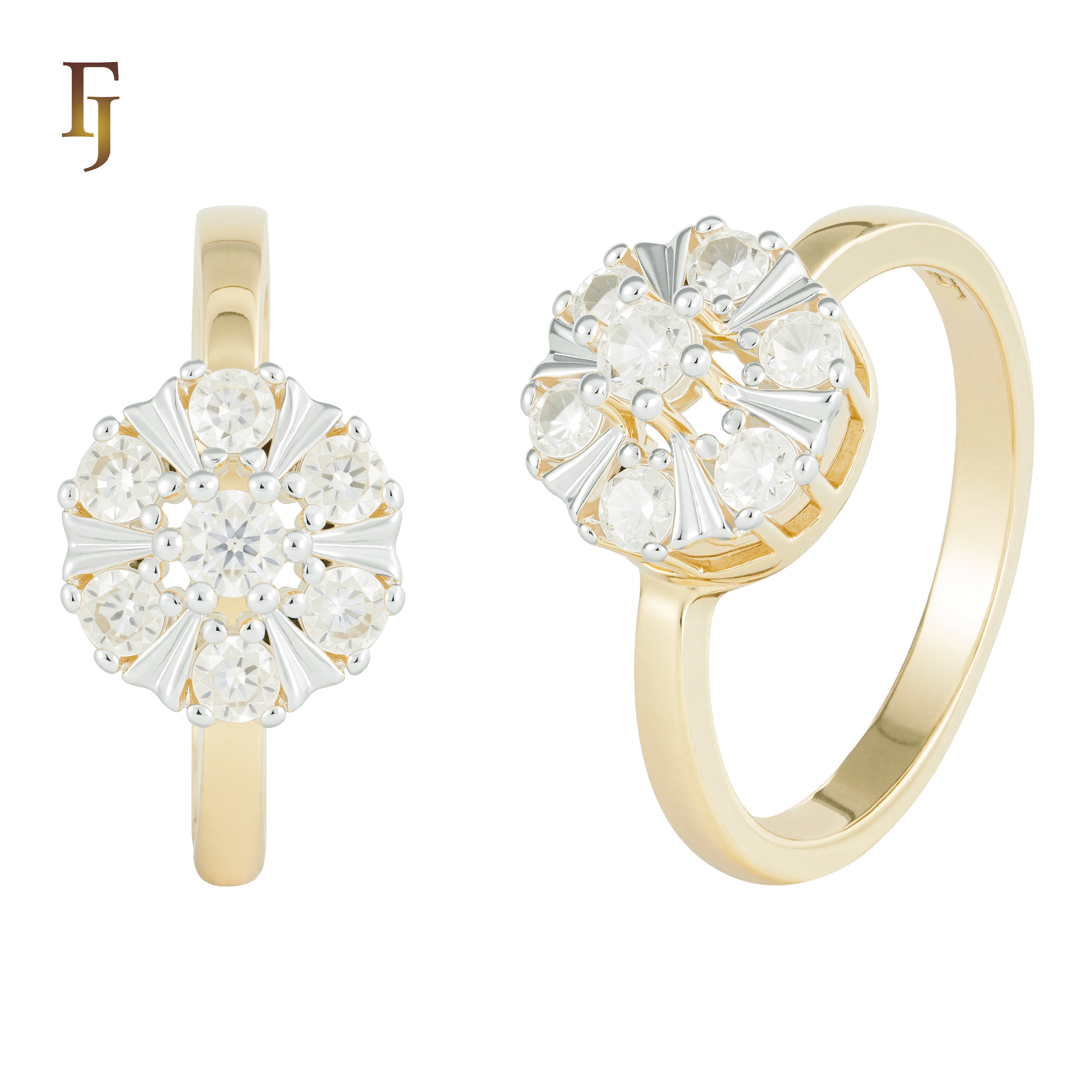 Floral CZ Cluster Ring with Gold Plating and Silver Accents | Elegant Cocktail Ring | FJ Fallon Jewelry