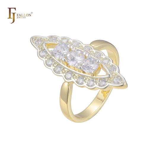 14K Gold two tone Marquise shape Halo stones rings